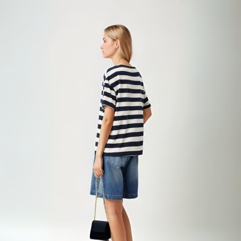 Pugsley Addams Inspired Navy Striped Relaxed T-Shirt