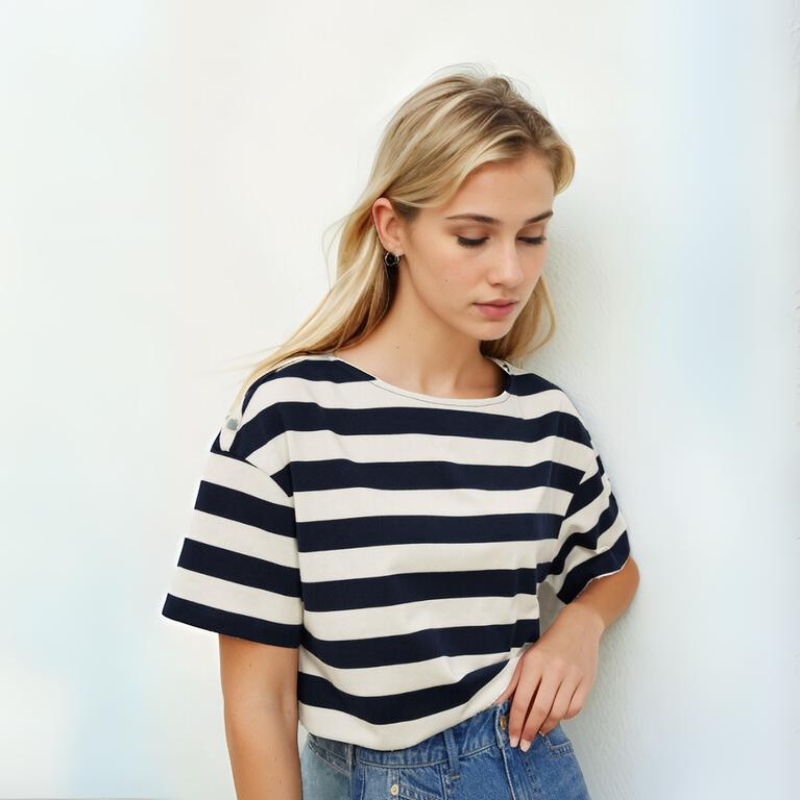 Pugsley Addams Inspired Navy Striped Relaxed T-Shirt