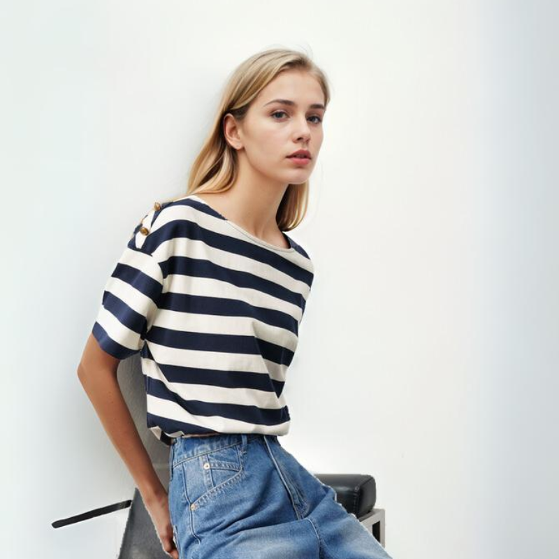 Pugsley Addams Inspired Navy Striped Relaxed T-Shirt