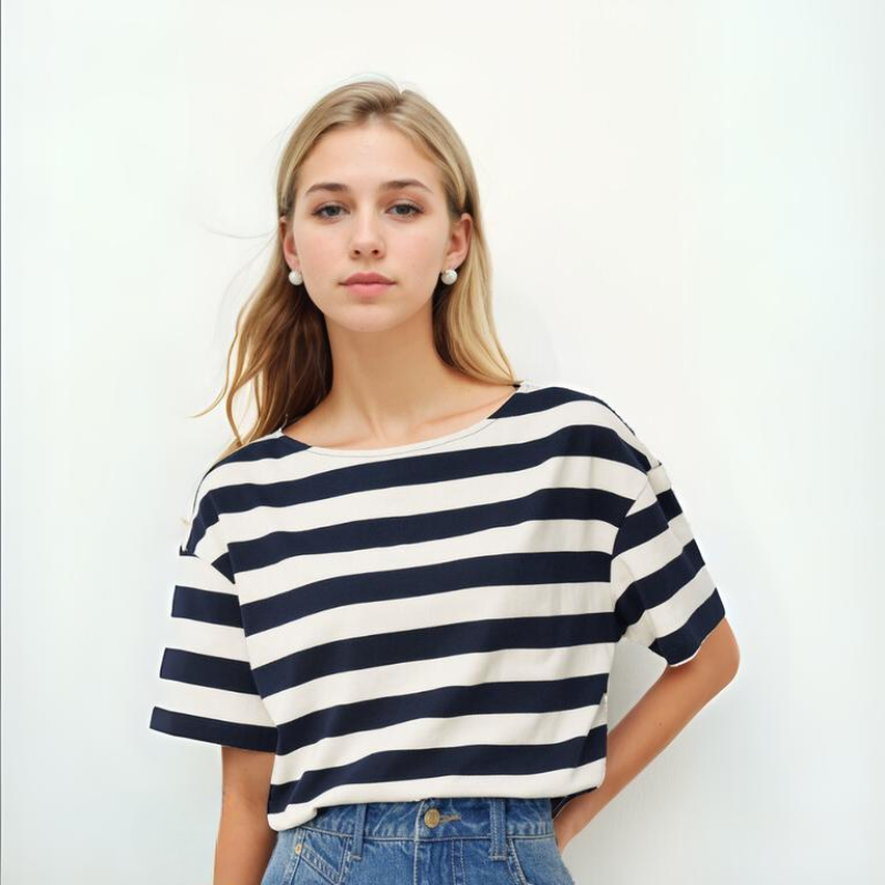 Pugsley Addams Inspired Navy Striped Relaxed T-Shirt