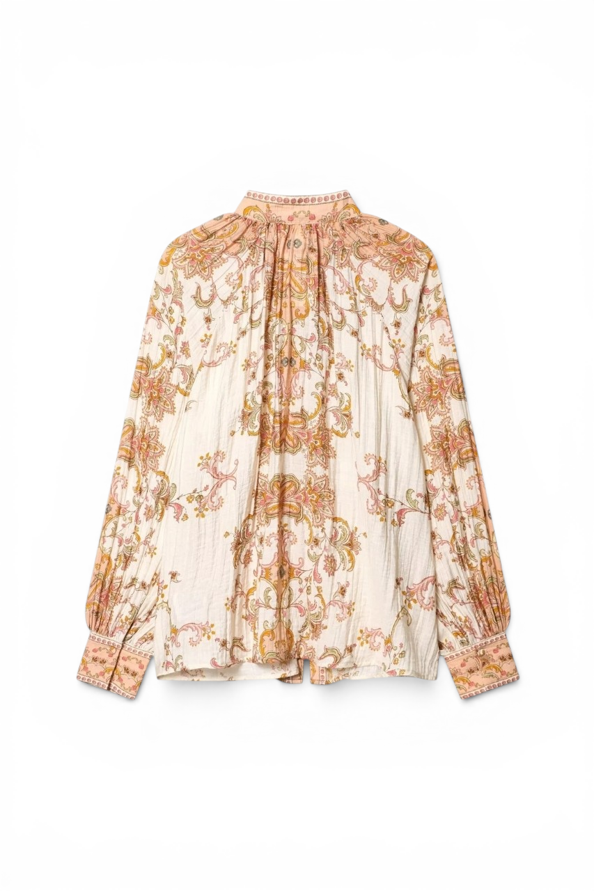 Collar Pleated Printed Blouse