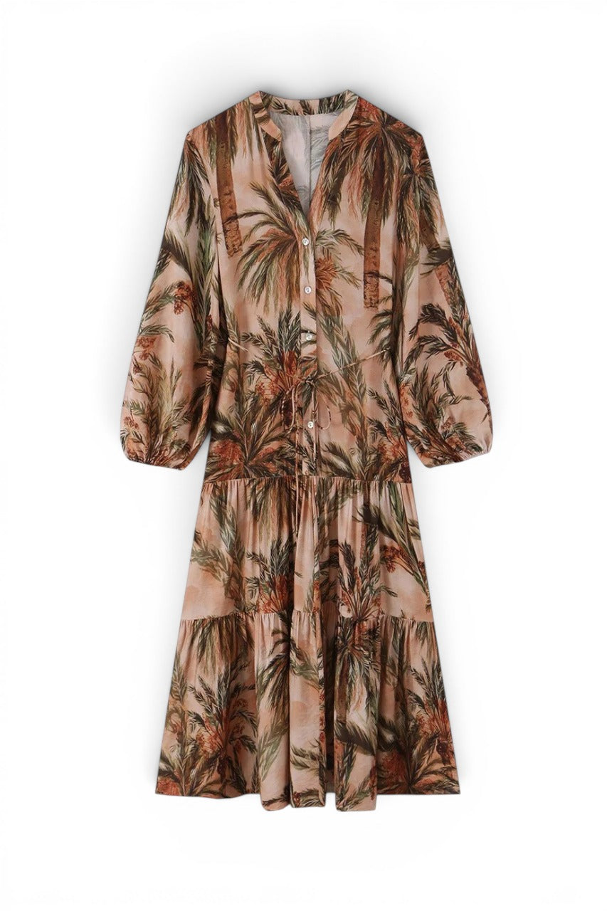Palm Print Tiered Dress