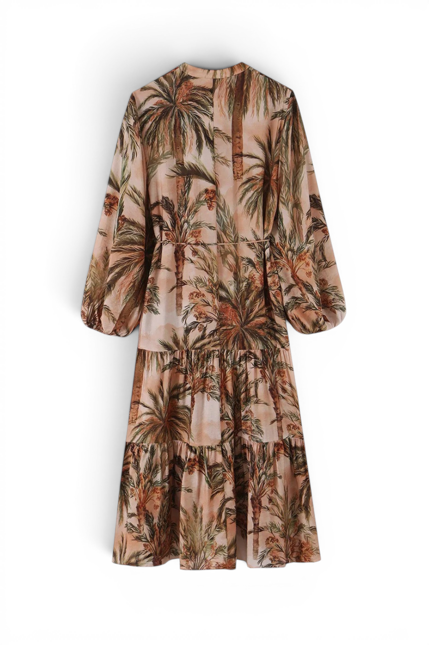Palm Print Tiered Dress