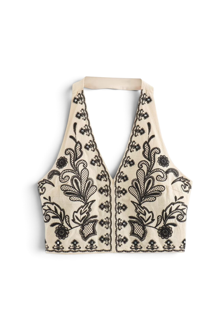 Embroidered Halter Top