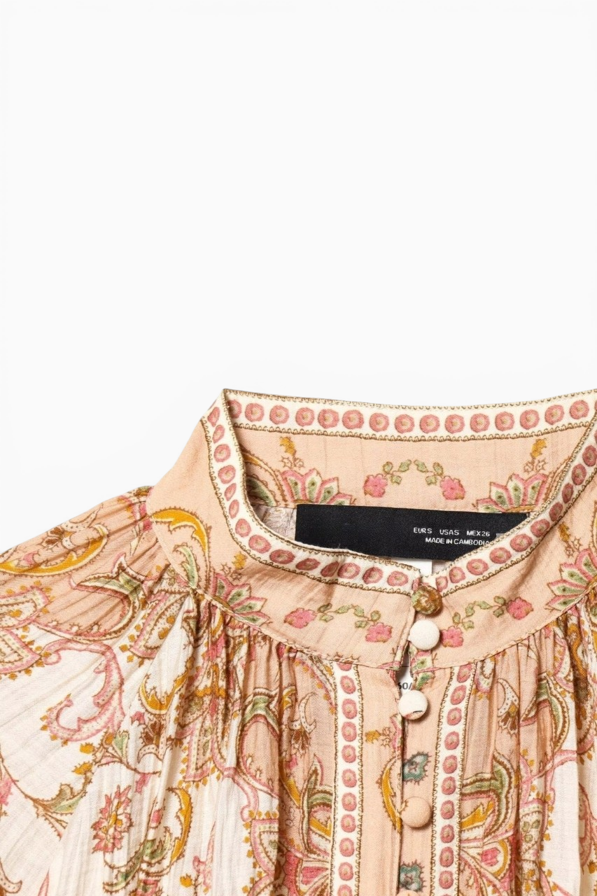 Collar Pleated Printed Blouse