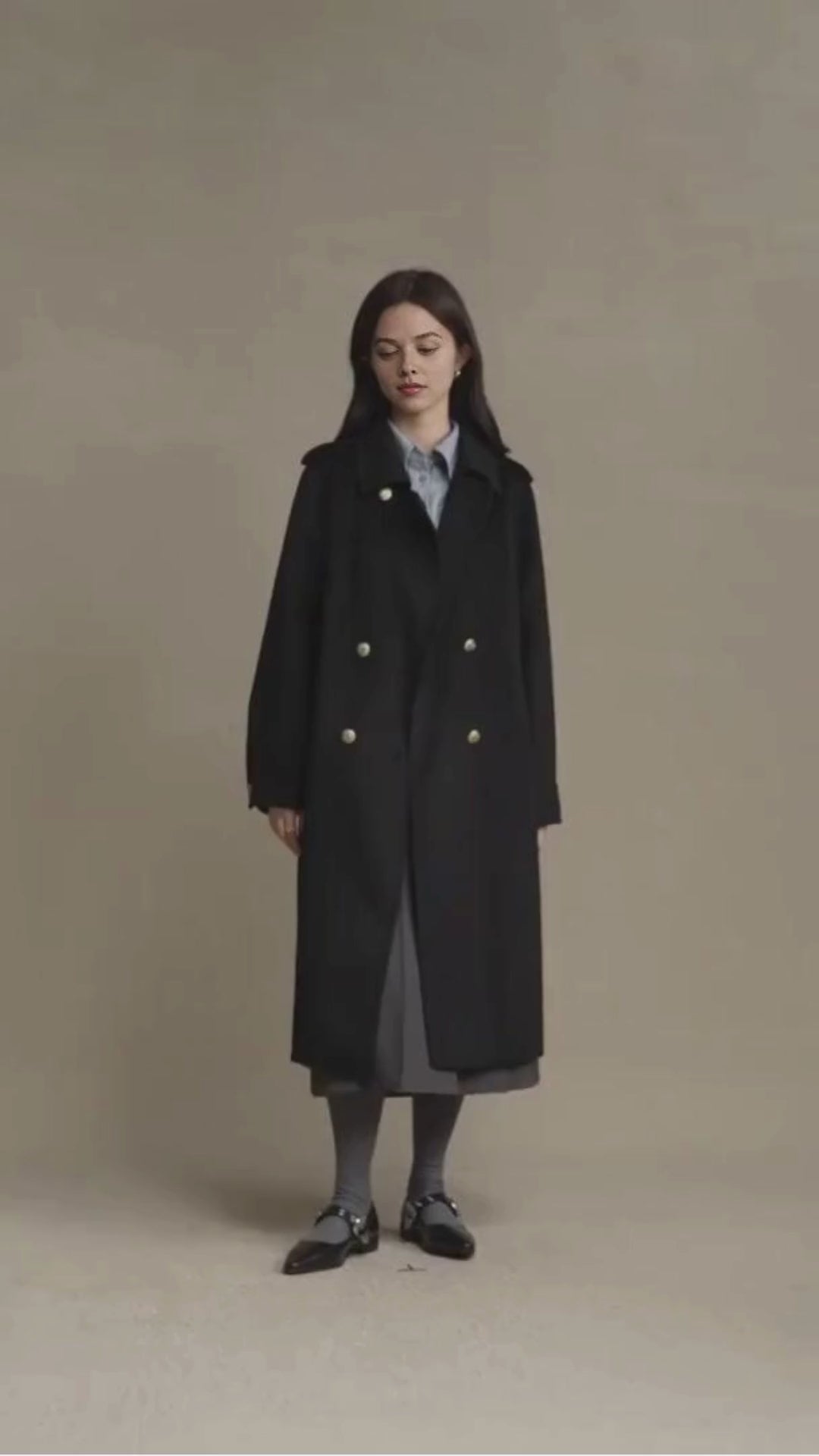 Wednesday Addams Inspired 100% Wool Double-Sided Trench Coat