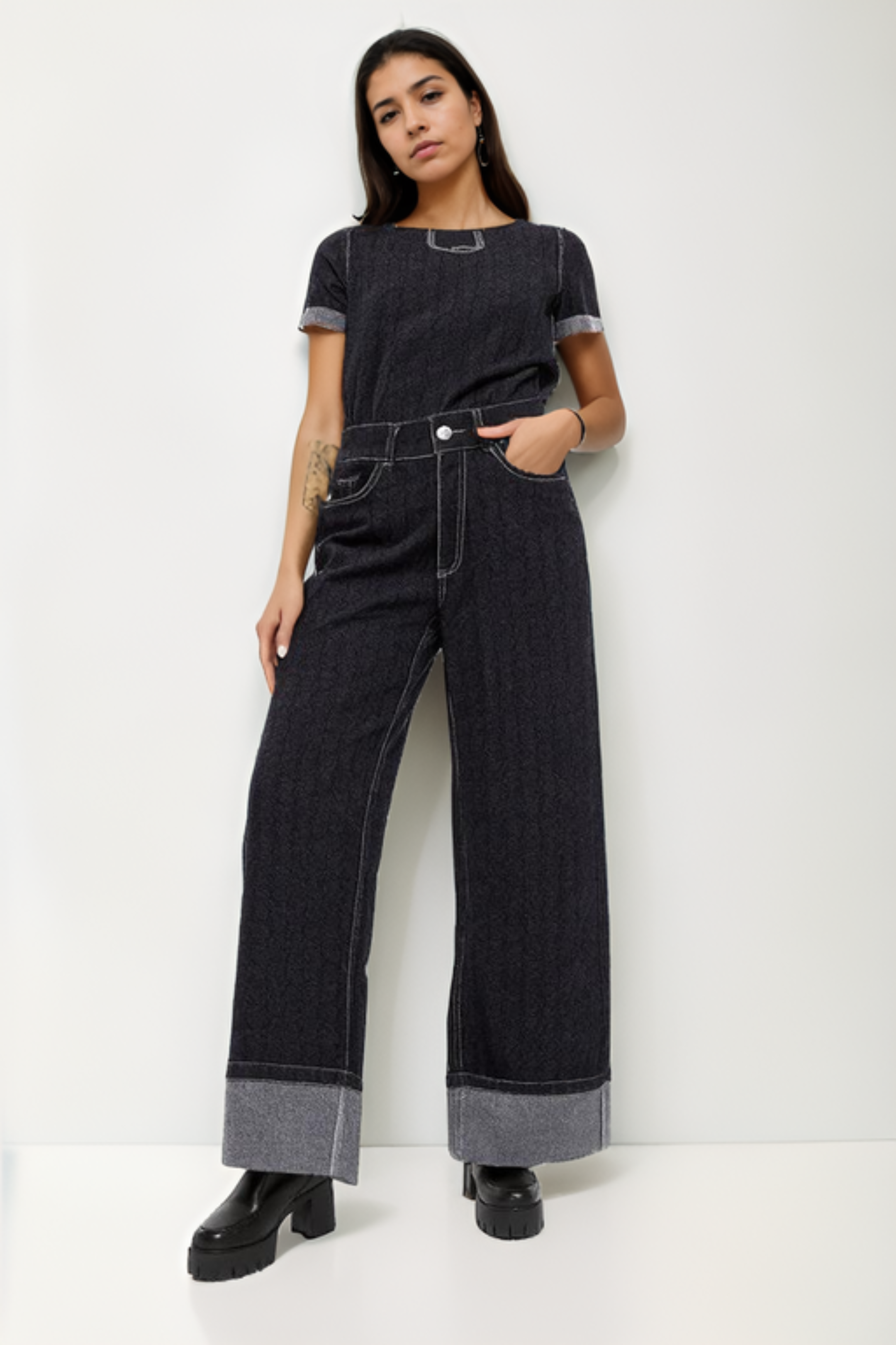 Straight-Foldover-Cuff Jeans
